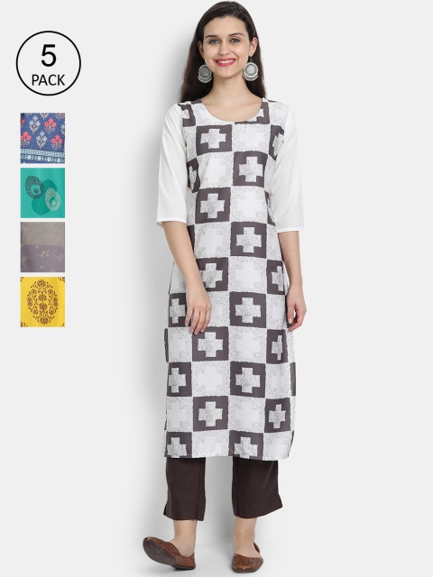 

Ethnic basket Women Pack Of 5 Ethnic Motifs Printed Crepe Kurtas, Multi