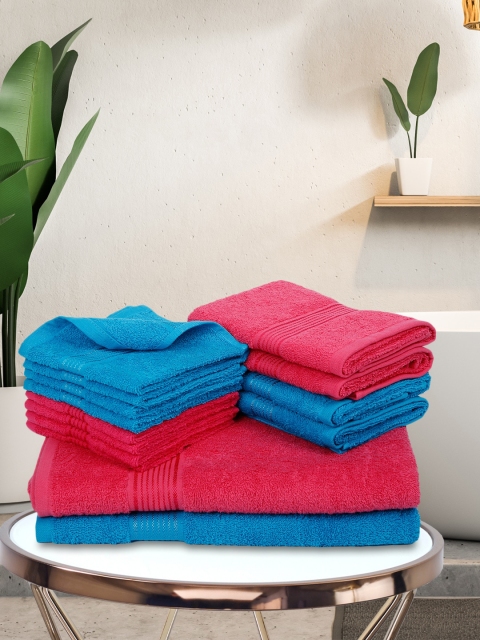 

BIANCA Set Of 14 Red & Blue Solid 380 GSM Cotton Towel Set, Pink