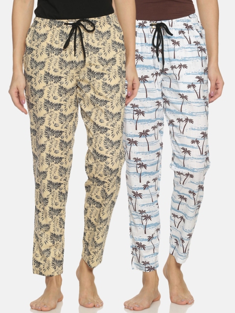 

Bene Kleed Women Pack Of 2 Printed Cotton Lounge Pants, White