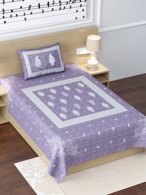 

LIVING ROOTS Purple & White 210 TC Cotton 1 Single Bedsheet with 1 Pillow Cover