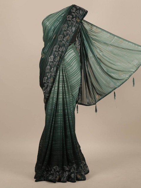 

Pothys Green & Silver-Toned Poly Chiffon Striped Saree