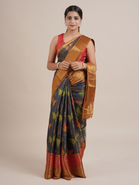 

Pothys Navy Blue & Brown Jute Silk Woven Design Saree