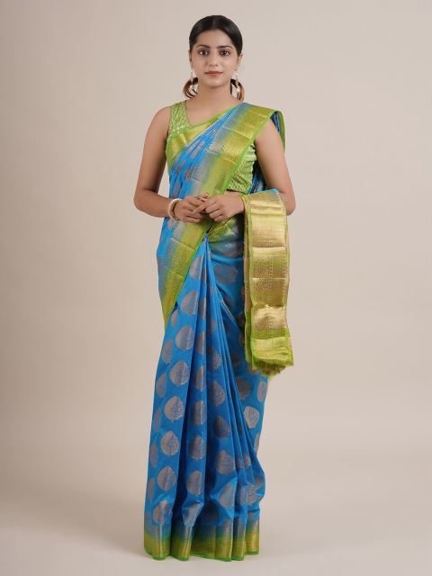 

Pothys Blue & Lime Green Jute Silk Woven Design Saree