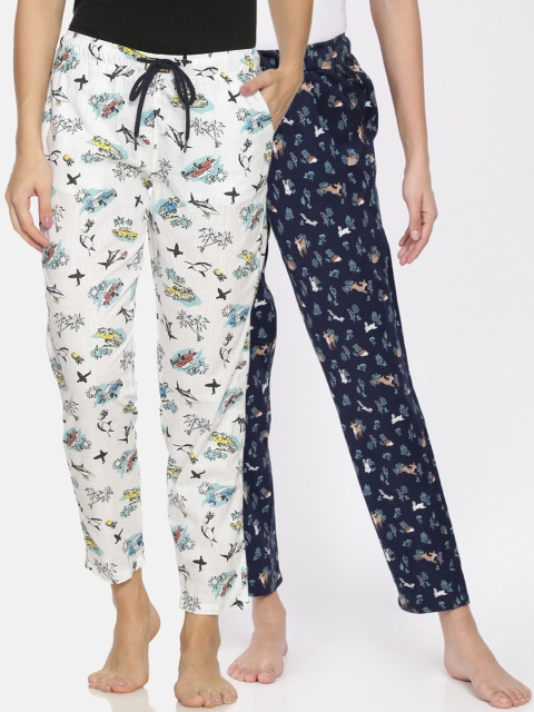 

Bene Kleed Women Pack Of 2 Printed Anti-Bacterial Lounge Pants, Navy blue