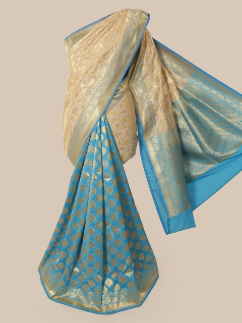 

Pothys Cream-Coloured & Blue Pure Silk Woven Design Banarasi Saree