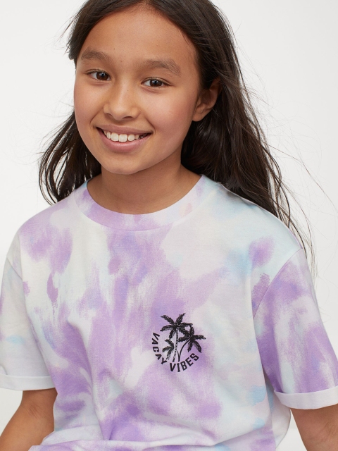 

H&M Girls White & Purple Oversized Printed T-shirt