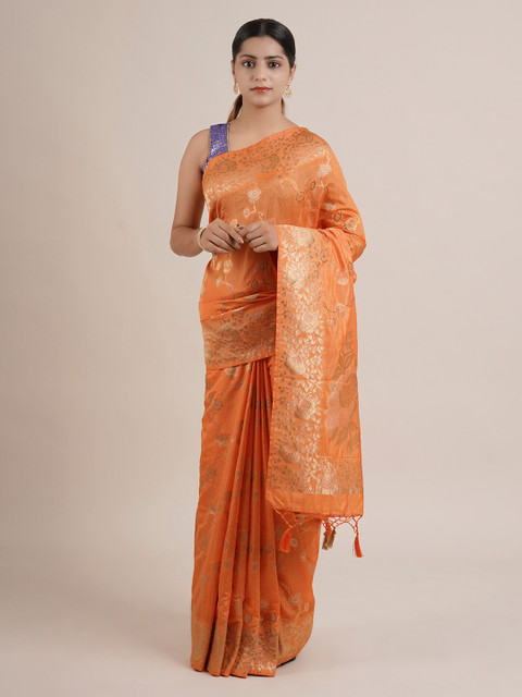 

Pothys Orange Woven Design Jute Silk Saree