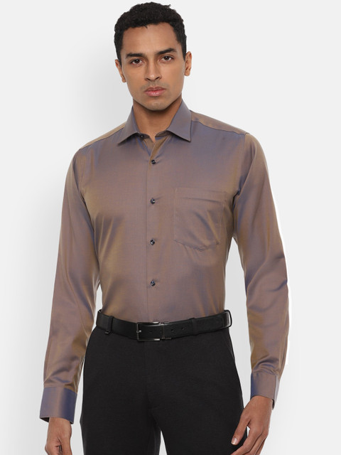 

Van Heusen Men Brown Regular Fit Solid Cotton Party Shirt with Satin Finish