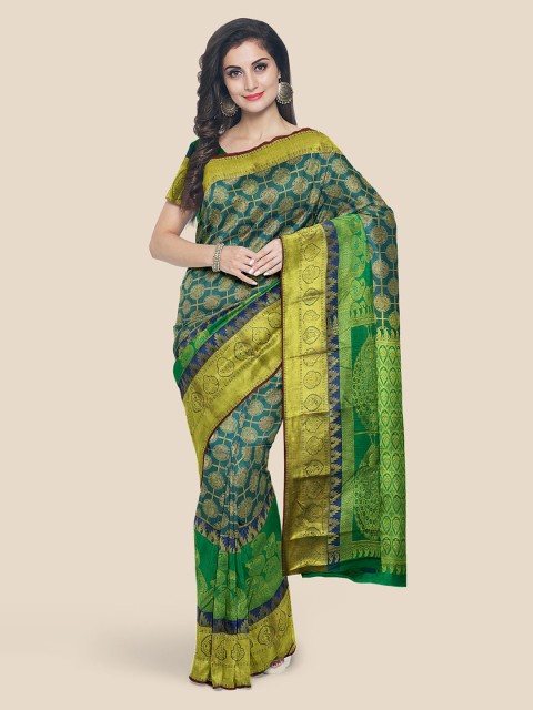 

KLM Fashion Mall Blue & Green Silk Blend Woven Design Kanjeevaram Saree