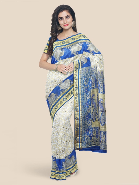 KLM Fashion Mall White Checked Kanjeevaram Saree