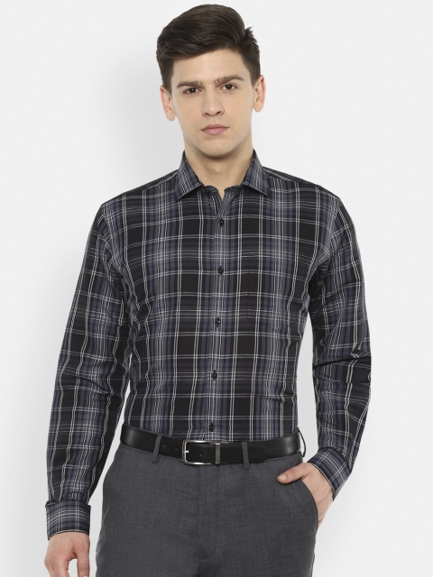 

Van Heusen Men Charcoal Grey & White Regular Fit Checked Cotton Linen Formal Shirt