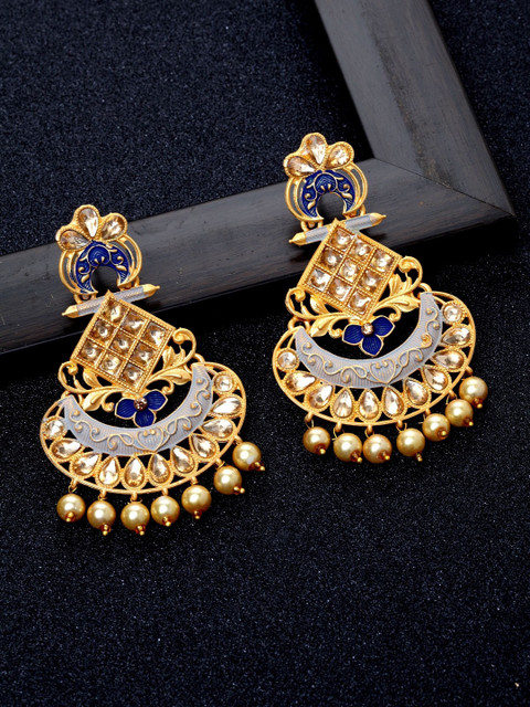 

Ibtida Grey Gold-Plated Stone Studded & Beaded Handcrafted Chandbalis