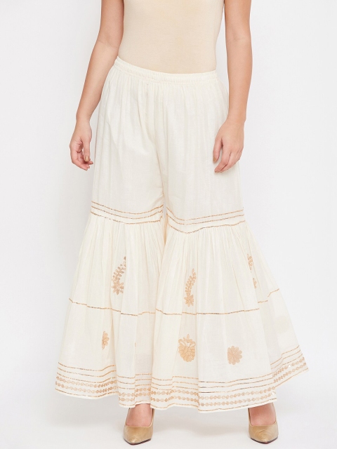 

TULIP 21 Women Off-White & Gold-Toned Embellished Flared Cotton Sharara
