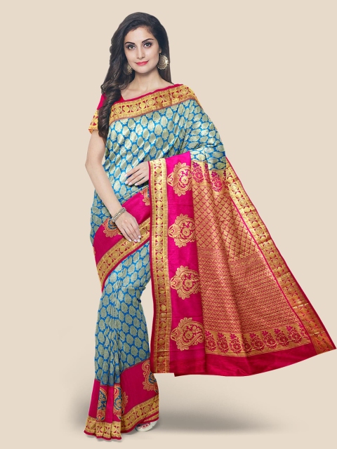 

KLM Fashion Mall Blue Silk Blend Woven Design Kanjeevaram Saree
