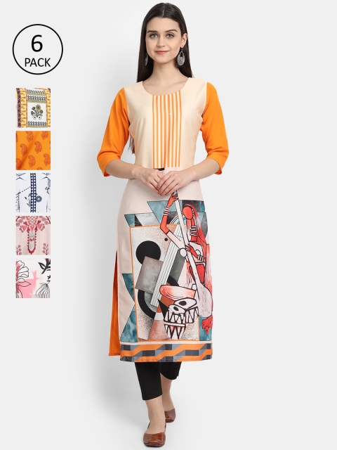 

Ethnic basket Women Pack of 6 Multicoloured Ethnic Motifs Printed Kurtas, Multi
