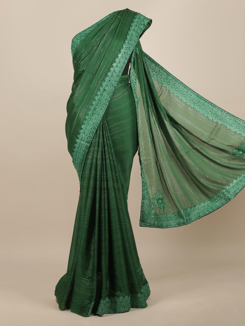 

Pothys Green Striped Poly Chiffon Saree
