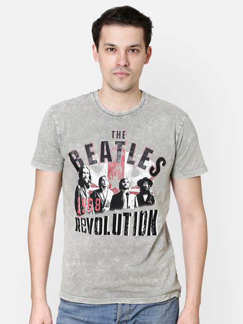 

Free Authority Men Grey The Beatles Printed Round Neck T-shirt
