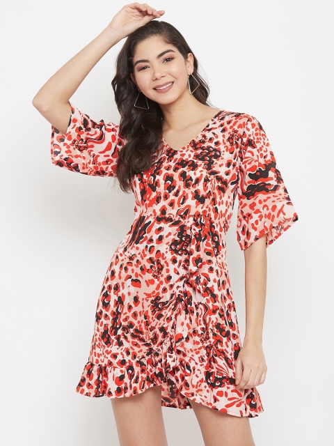 

SECRETS BY ZEROKAATA Red Animal Georgette Dress