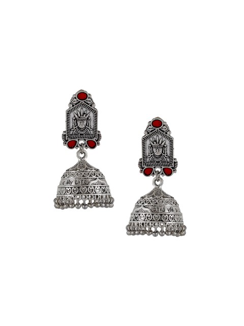 

Silvermerc Designs Oxidised Rust Red Silver-Plated Handcrafted Dome Shaped Jhumkas