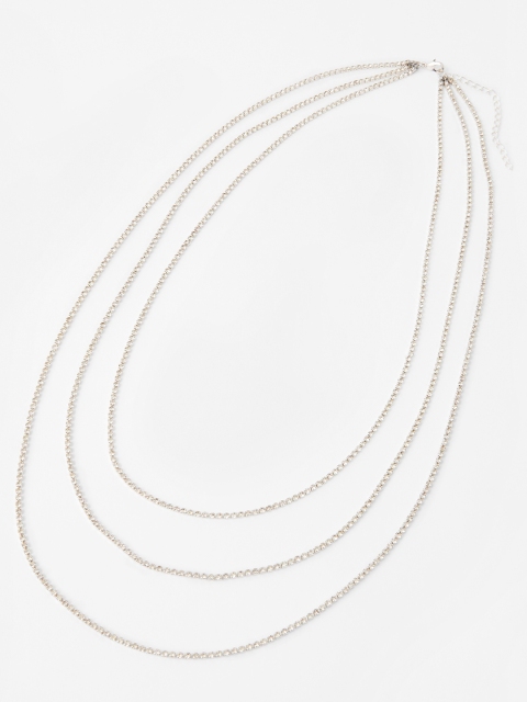 

Accessorize Silver-Toned & Transparent Metal Silver-Plated Layered Necklace