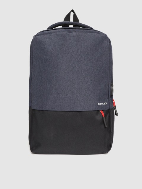 

ROYAL SON Unisex Navy Blue & Black Colourblocked Backpack with USB Charging Port