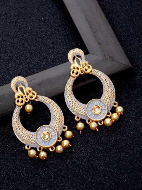 

Ibtida Grey Gold-Plated Stone-Studded & Beaded Enamelled Handcrafted Chandbalis