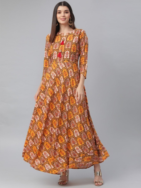 

nesara Multi Ethnic Motifs Maxi Dress With Tassels