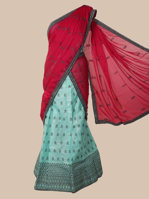 

Pothys Pink & Blue Poly Chiffon Embroidered Saree
