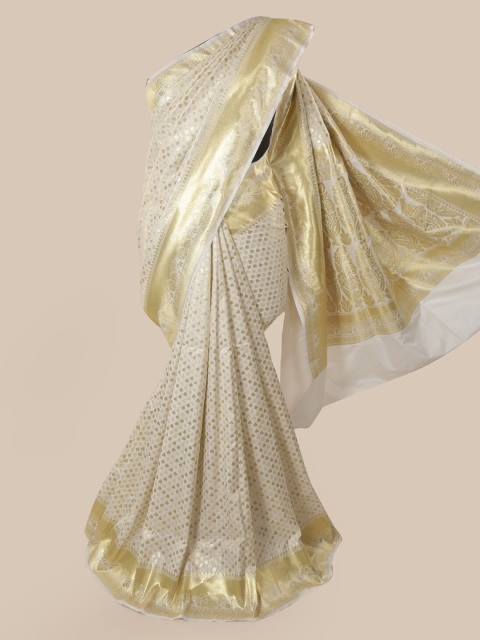 

Pothys Off-White & Gold Pure Silk Woven Design Banarasi Saree
