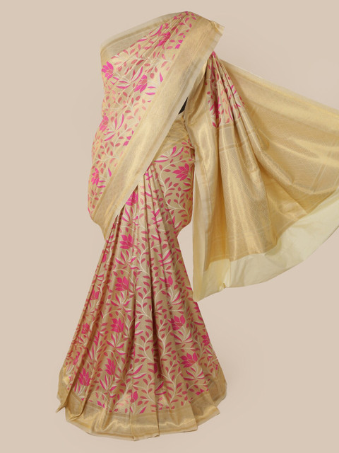 

Pothys Cream-Coloured Pure Silk Printed Banarasi Saree