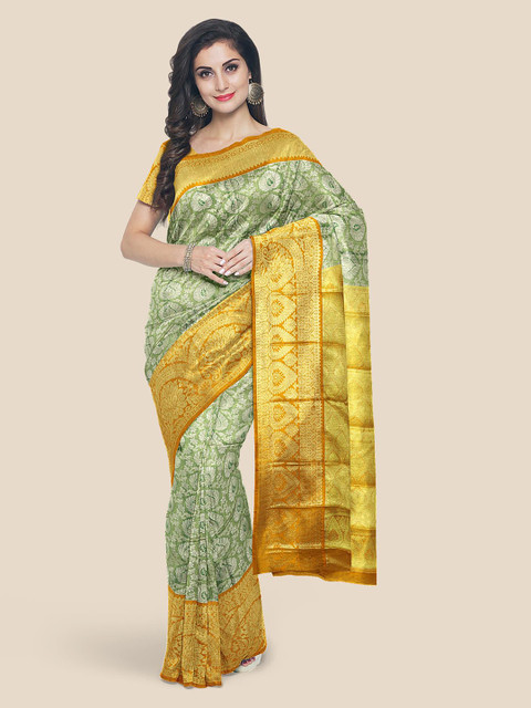 

KLM Fashion Mall Green Silk Blend Woven Design Kanjeevaram Saree