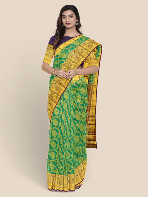 

KLM Fashion Mall Green Silk Blend Woven Design Kanjeevaram Saree