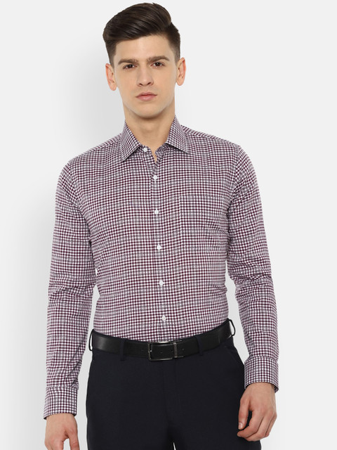 

Van Heusen Men Maroon & White Slim Fit Checked Cotton Formal Shirt