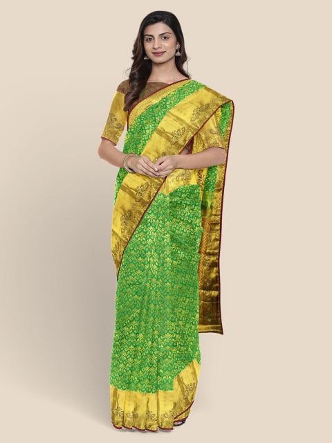 

KLM Fashion Mall Green Silk Blend Woven Design Kanjeevaram Saree