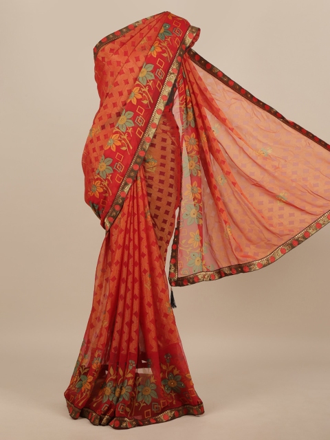 

Pothys Red Printed Poly Chiffon Saree