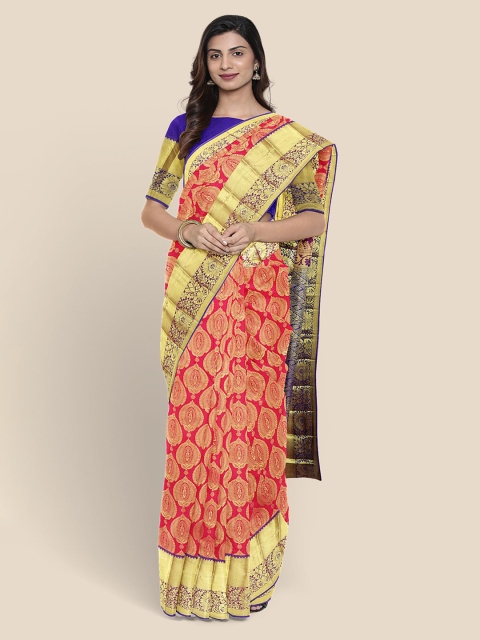 

Kalamandir Pink & Gold-Toned Silk Blend Woven Design Kanjeevaram Saree