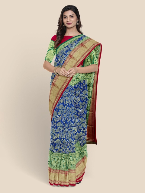 

Kalamandir Blue & Green Silk Blend Woven Design Kanjeevaram Saree