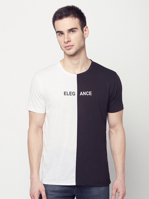 

ELEGANCE Men Black & White Colourblocked T-shirt