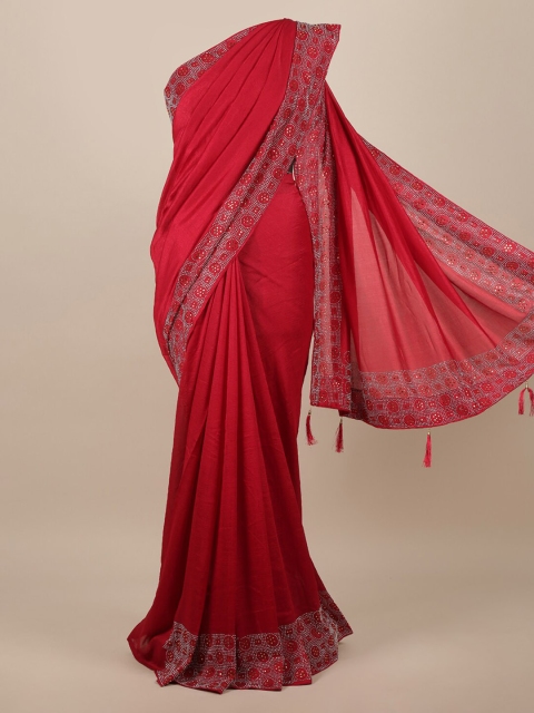 

Pothys Red & Silver-Coloured Jute Silk Solid Saree