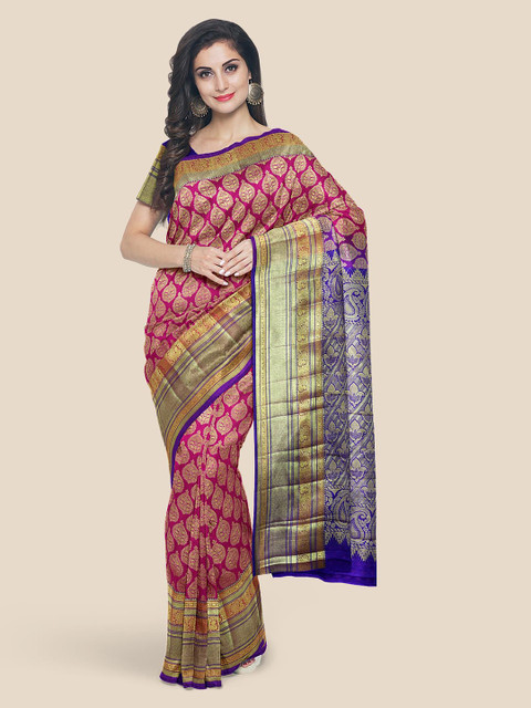 

KLM Fashion Mall Pink Silk Blend Woven Design Kanjeevaram Saree