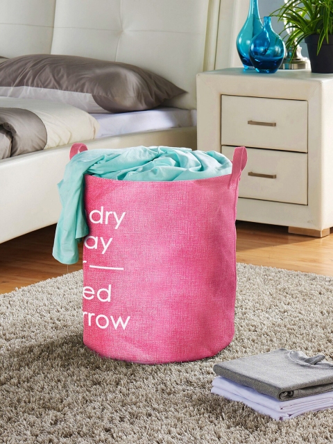 

Story@home Pink & White Printed Foldable Round Laundry Bag With Carry Handle