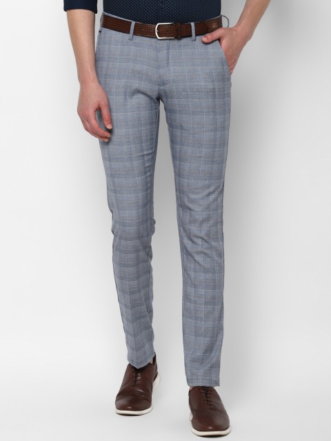 

Allen Solly Men Blue & Off-White Slim Fit Self-Checked Semiformal Trousers