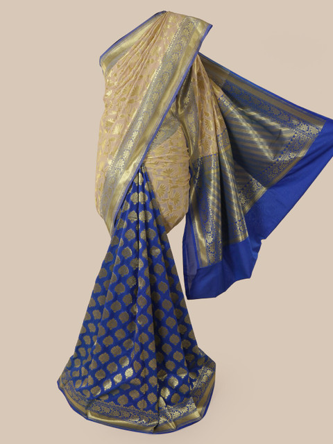 

Pothys Cream-Coloured & Blue Pure Silk Woven Design Banarasi Saree