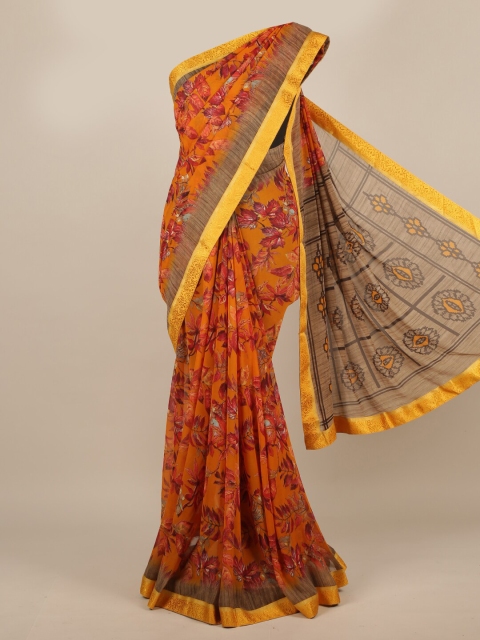 

Pothys Orange & Yellow Poly Chiffon Printed Saree