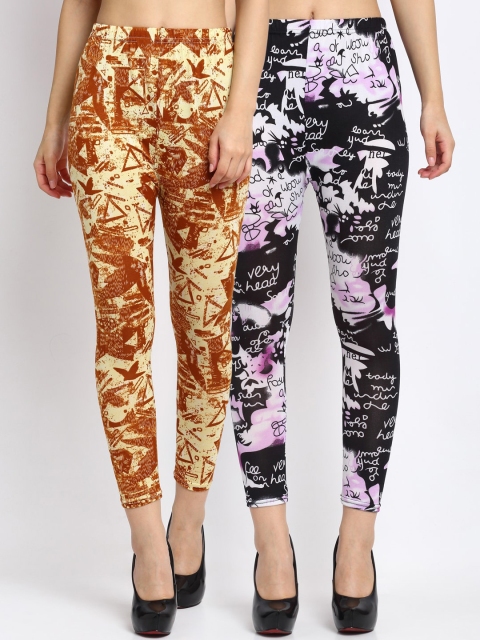 

NEUDIS Women Pack of 2 Printed Skinny Fit Ankle Length Leggings, Black