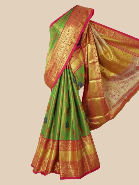 Pothys Green & Gold-Toned Pure Silk Woven Design Saree