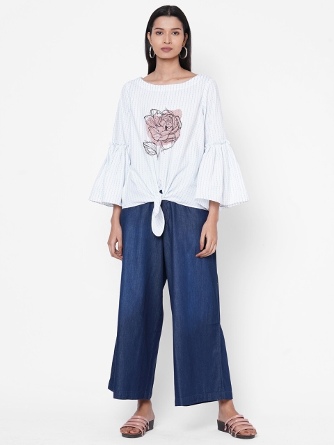 

ZOLA Women White & Blue Embellished Top with Palazzos