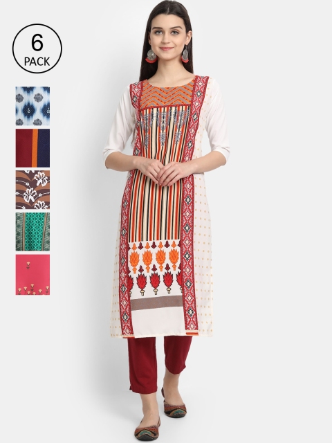 

Ethnic basket Women Pack of 6 Multicoloured Ethnic Motifs Printed Kurtas, Multi