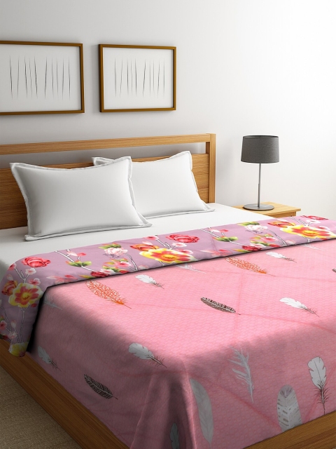 

KLOTTHE Pink & Purple Floral AC Room 500 GSM Double Bed Comforter