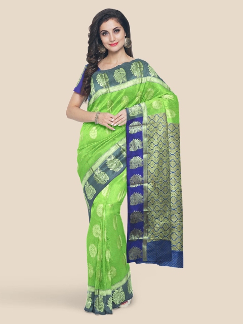 

KLM Fashion Mall Green Silk Blend Woven Design Kanjeevaram Saree